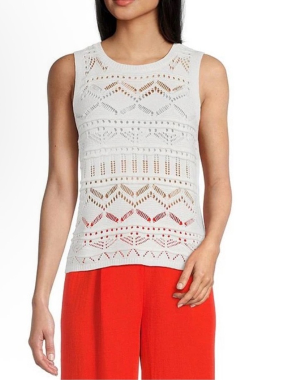 I.N. San Francisco White Crochet Knit Sleeveless Tank